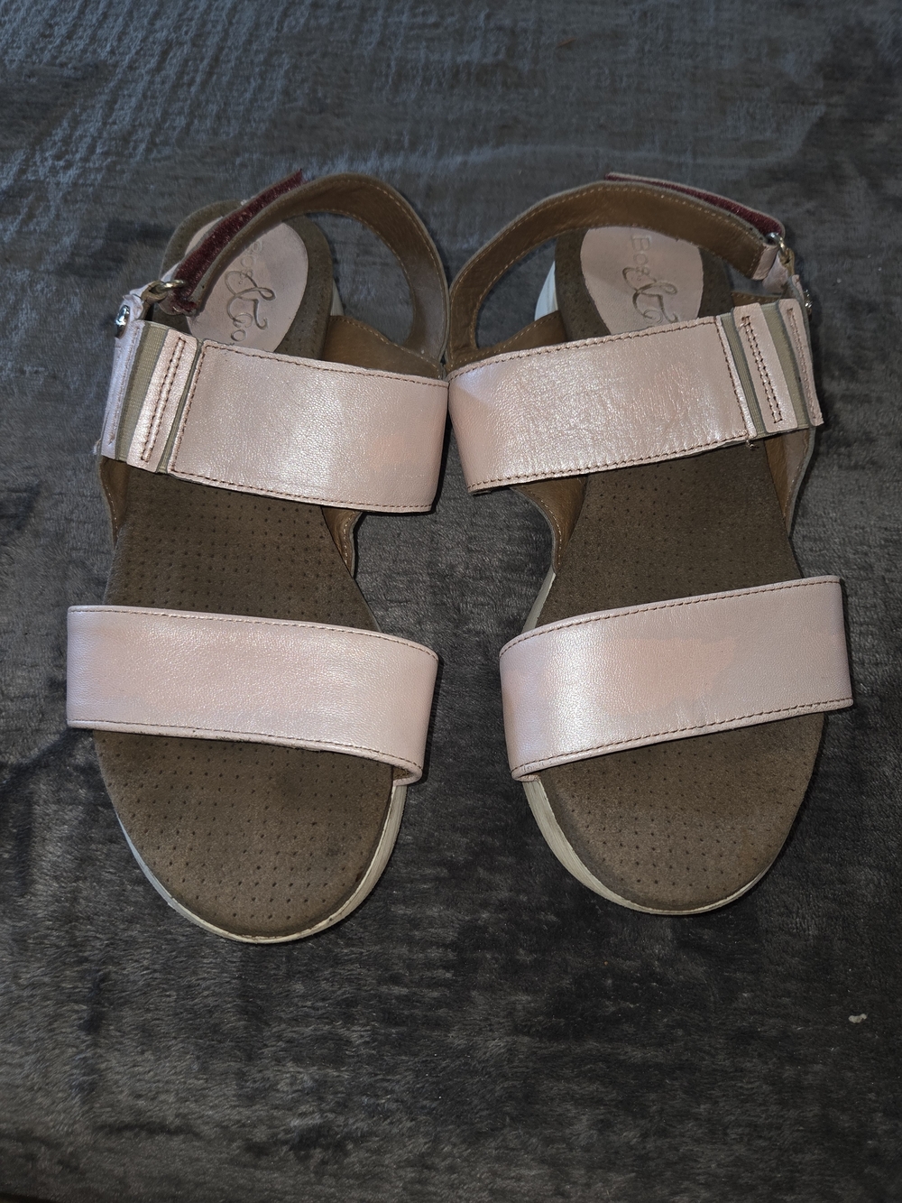 Bos. & Co. Blush Pink Leather Two-Strap Adjustable Sandals